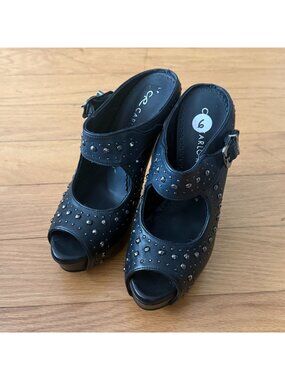 Carlo Rossetti Women's 6M Black Studded Slide On 3" Stiletto Heels